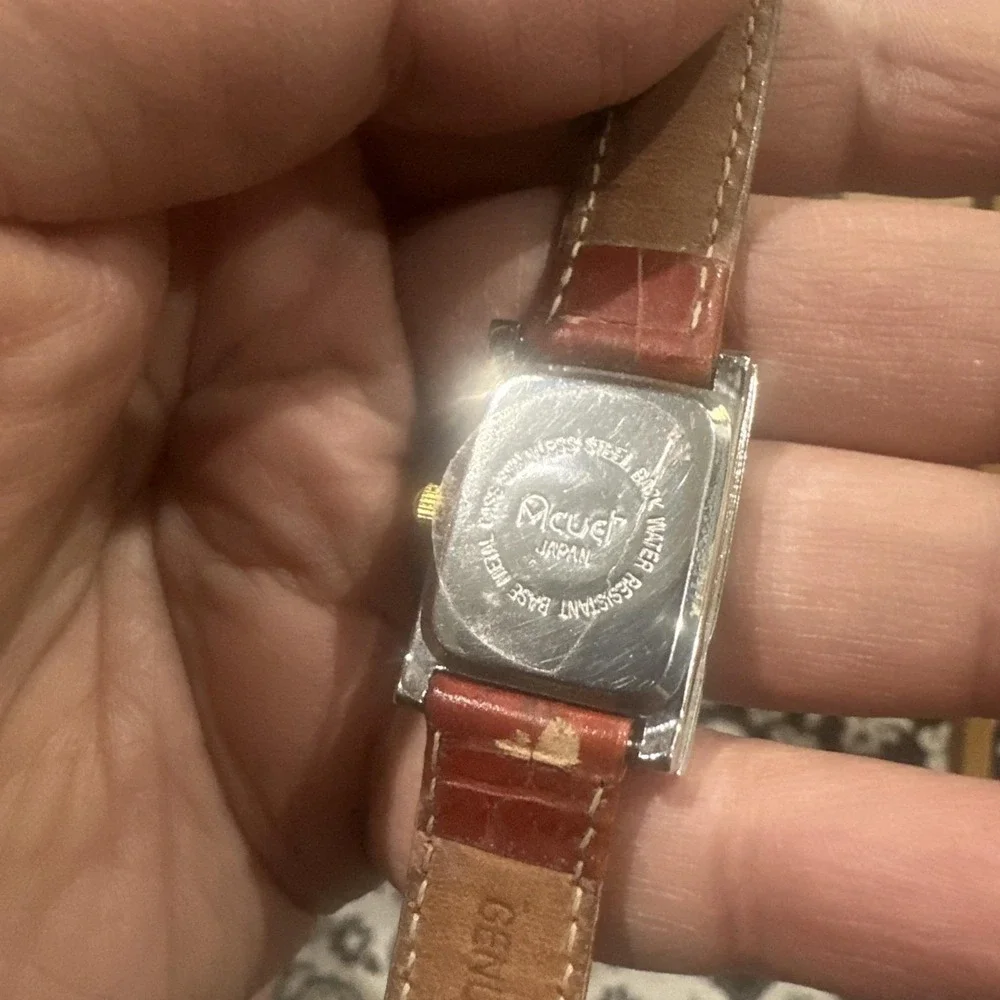 Working VTG ACUET Two‎ Tone Face Ladies Watch Brown Band New Battery 21mm Fit 7